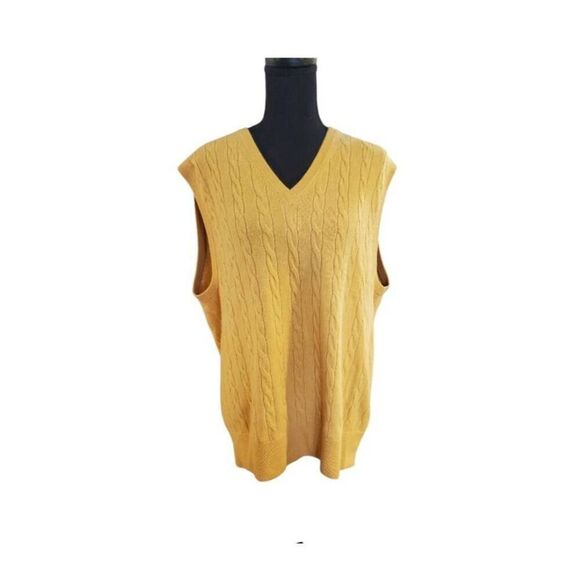 Peter Millar Men's Yellow Mustard Cashmere Knit Vest Sweater Large - Picture 1 of 13